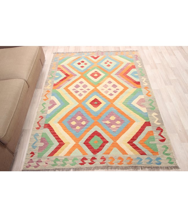 190x144cm Handmade Afghan Kilim Area Rug Wool Carpet