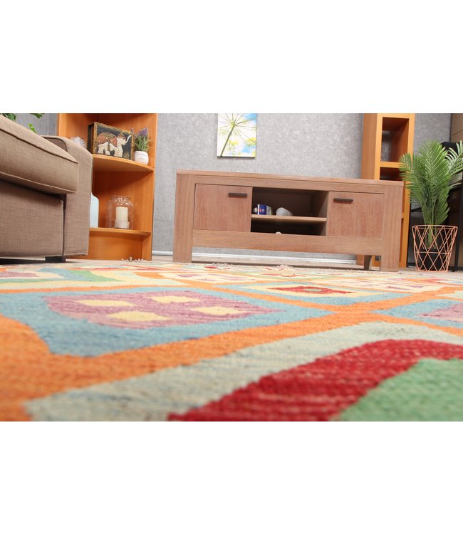 190x144cm Handmade Afghan Kilim Area Rug Wool Carpet