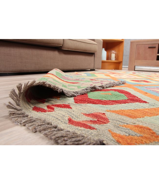 190x144cm Handmade Afghan Kilim Area Rug Wool Carpet