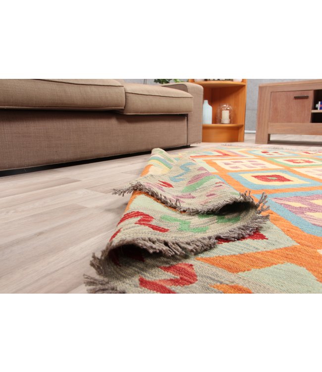 190x144cm Handmade Afghan Kilim Area Rug Wool Carpet