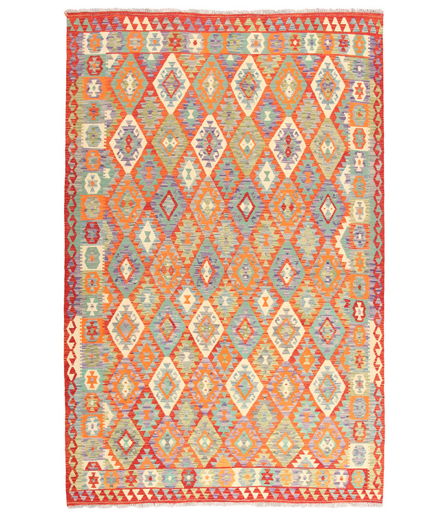 305x203cm Handmade Afghan traditioneel Kilim Area Rug Wool Carpet