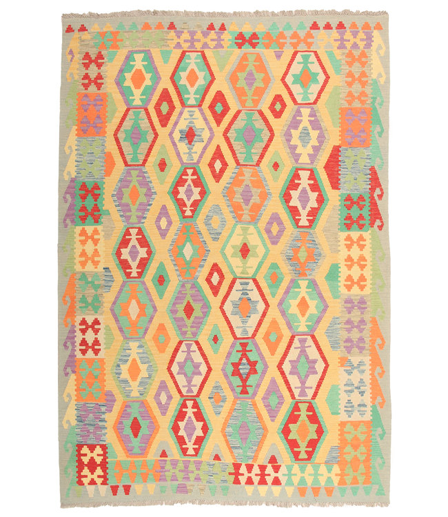 290x200 cm Handmade Afghan Traditioneel Kilim Area Rug Wool Carpet