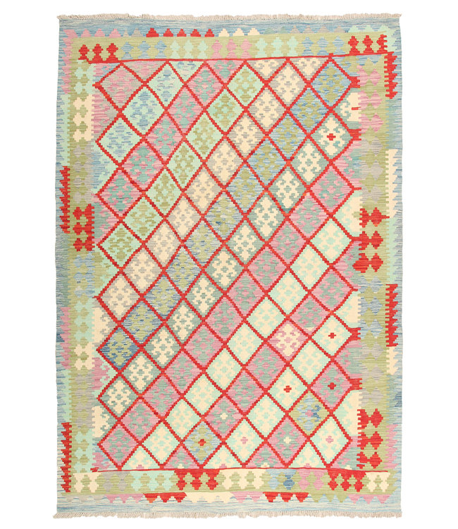 290x201 cm Handmade Afghan Traditioneel Kilim Area Rug Wool Carpet