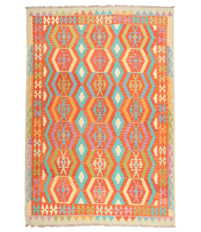293x204 cm Handmade Afghan Traditioneel Kilim Area Rug Wool Carpet