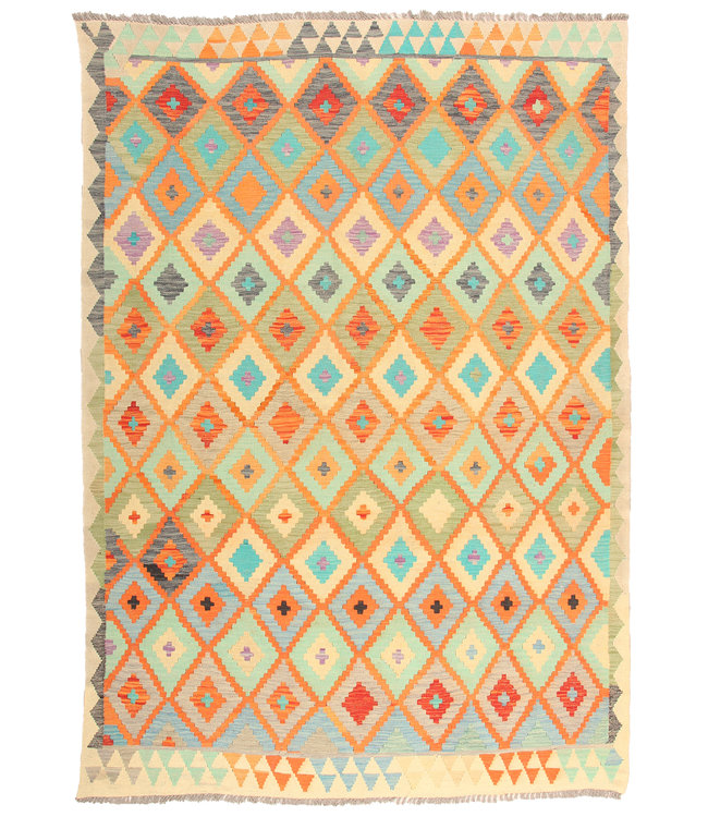 286x201 cm Handmade Afghan Traditioneel Kilim Area Rug Wool Carpet