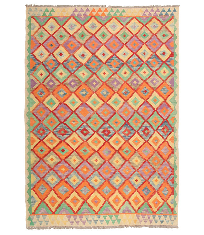283x198cm Handmade Afghan Traditioneel Kilim Area Rug Wool Carpet