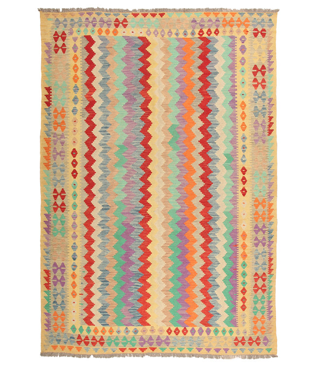 282x196cm Handmade Afghan Traditioneel Kilim Area Rug Wool Carpet