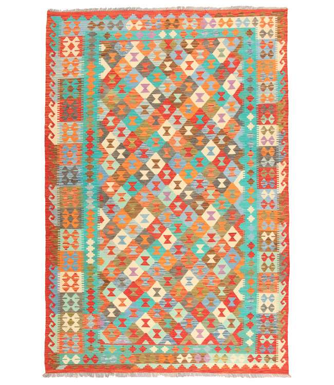 298x202cm Handmade Afghan Traditioneel Kilim Area Rug Wool Carpet