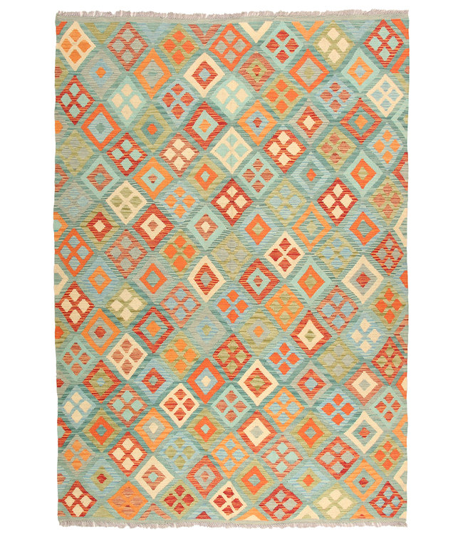 287x200cm Handmade Afghan Traditioneel Kilim Area Rug Wool Carpet