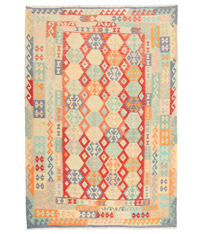 288x201cm Handmade Afghan Traditioneel Kilim Area Rug Wool Carpet