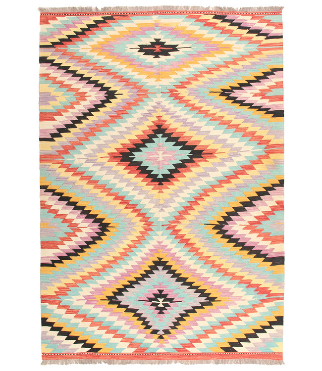 262x181cm Handmade Afghan Traditioneel Kilim Area Rug Wool Carpet