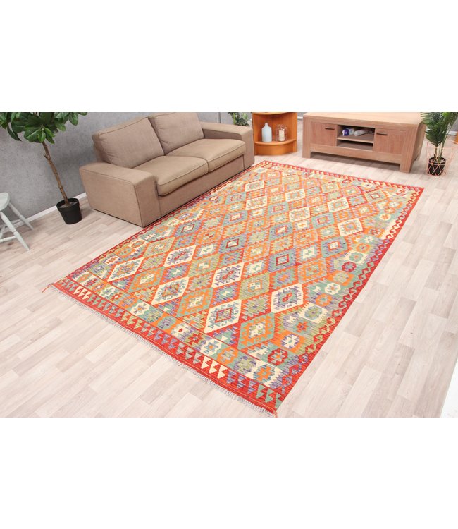 305x203cm Handmade Afghan traditioneel Kilim Area Rug Wool Carpet