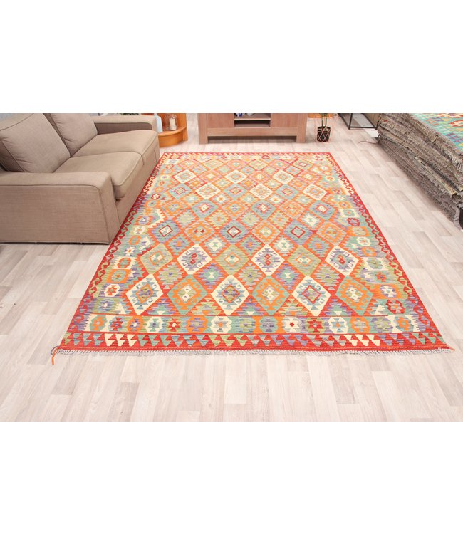 305x203 cm Handgeweven traditioneel Kelim Tapijt Wol