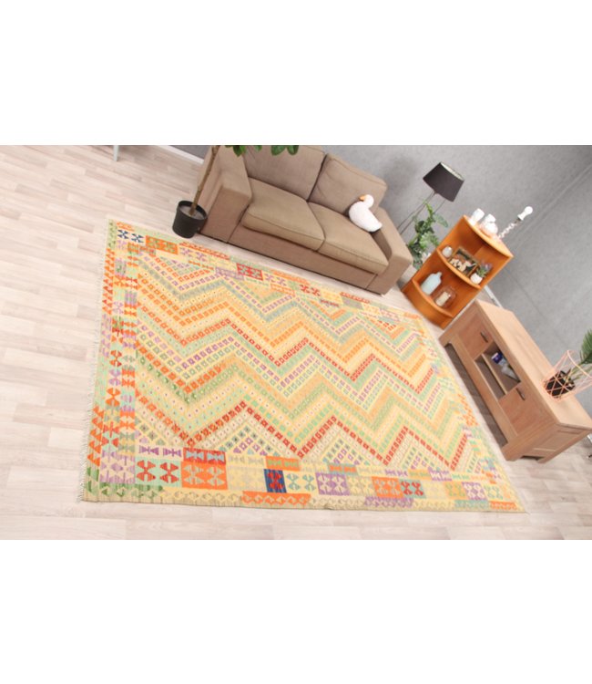 298x206 cm Handgeweven Traditioneel Kelim Tapijt Wol