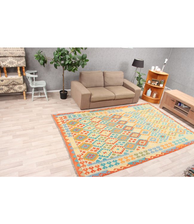 295x192 cm Handmade Afghan Traditioneel Kilim Area Rug Wool Carpet