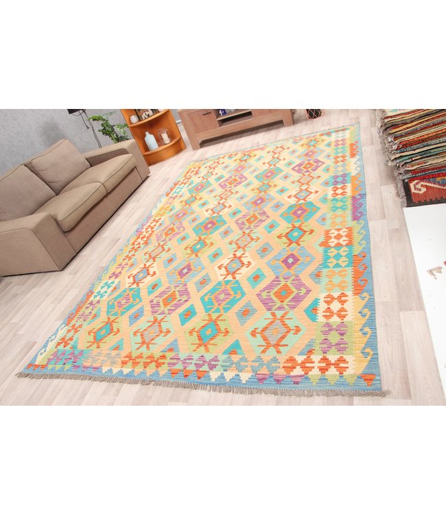 296x197 cm Handmade Afghan Traditioneel Kilim Area Rug Wool Carpet