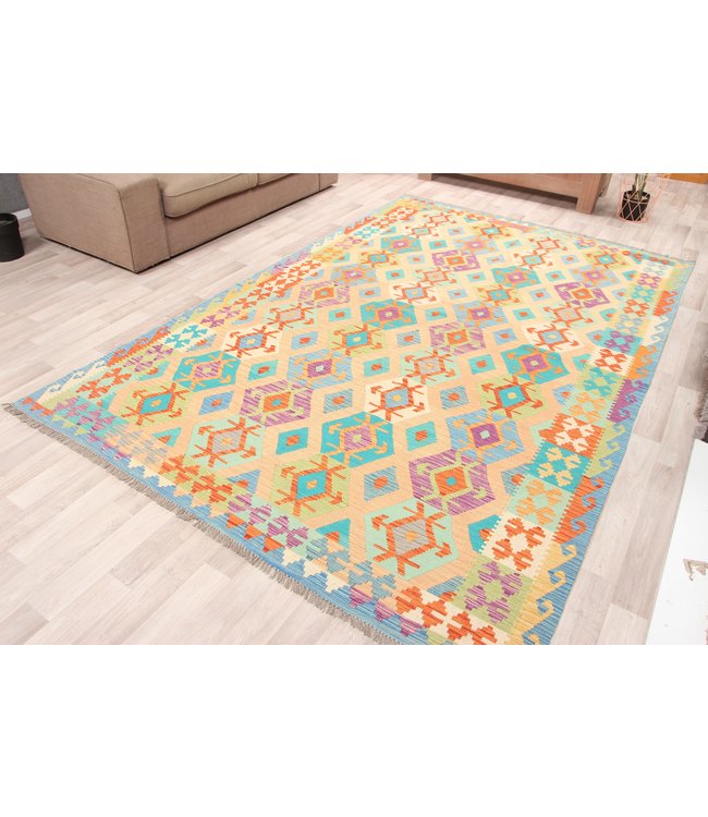 296x197 cm Handgeweven Traditioneel Kelim Tapijt Wol