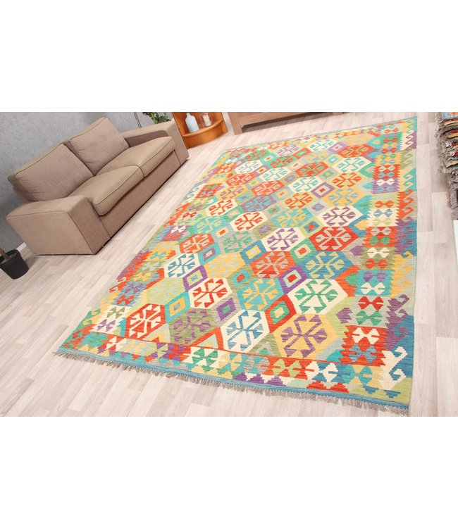 290x201 cm Handmade Afghan Traditioneel Kilim Area Rug Wool Carpet