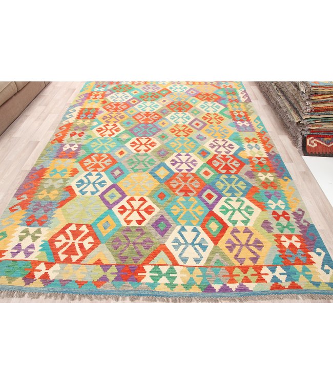 290x201 cm Handmade Afghan Traditioneel Kilim Area Rug Wool Carpet