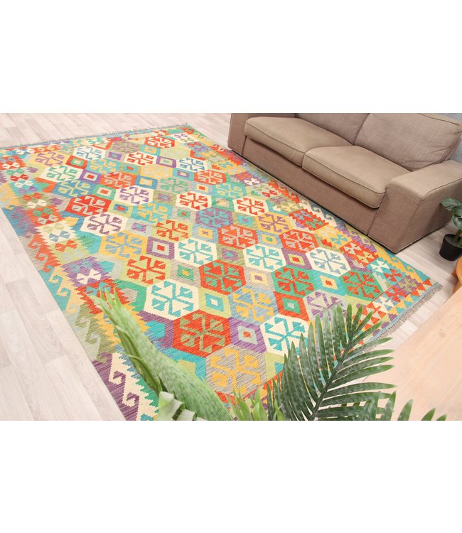 290x201 cm Handmade Afghan Traditioneel Kilim Area Rug Wool Carpet