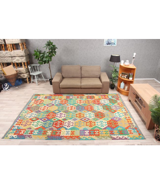 290x201 cm Handmade Afghan Traditioneel Kilim Area Rug Wool Carpet