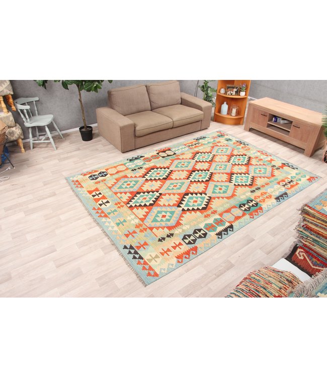 295x201 cm Handmade Afghan Traditioneel Kilim Area Rug Wool Carpet