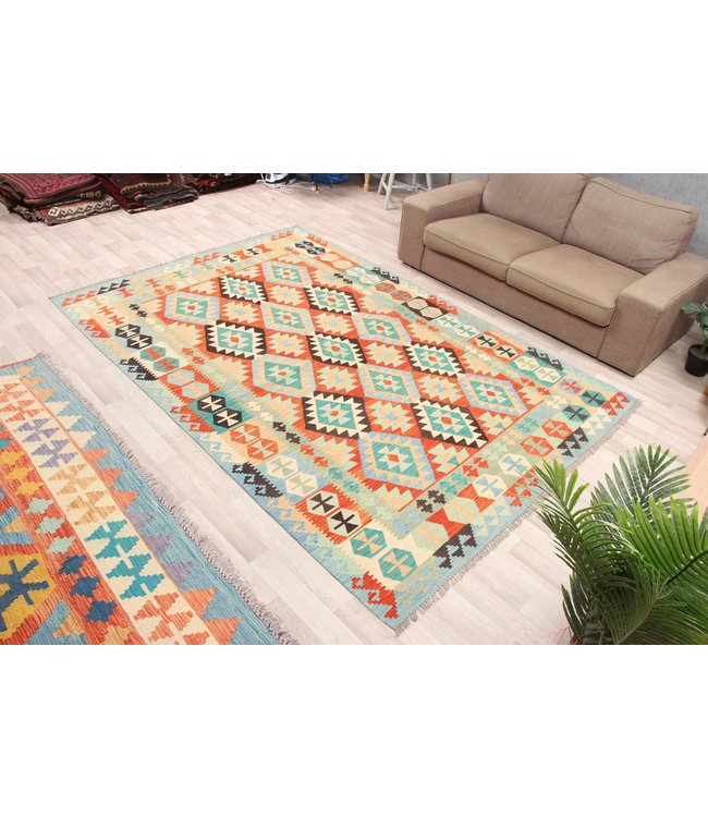 295x201 cm Handmade Afghan Traditioneel Kilim Area Rug Wool Carpet