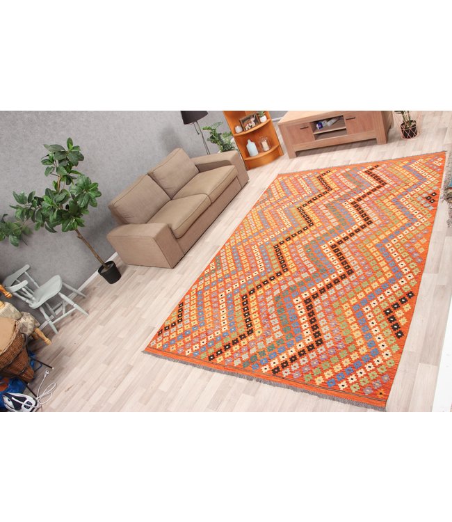 295x203 cm Handgeweven Traditioneel Kelim Tapijt Wol