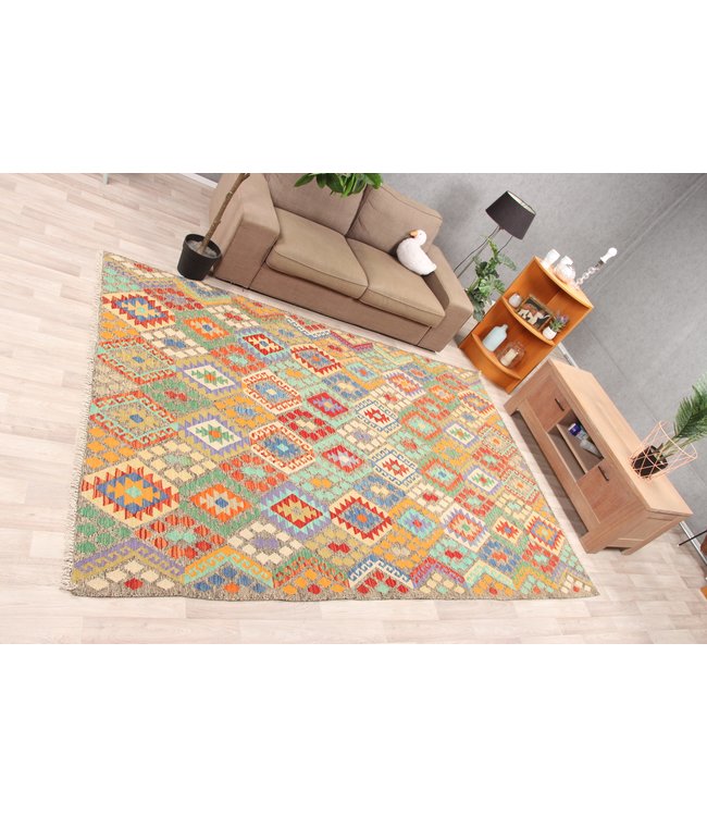 294x198 cm Handmade Afghan Traditioneel Kilim Area Rug Wool Carpet
