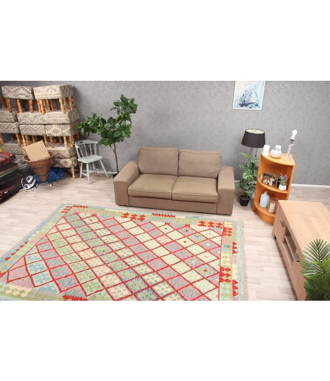 290x201 cm Handmade Afghan Traditioneel Kilim Area Rug Wool Carpet