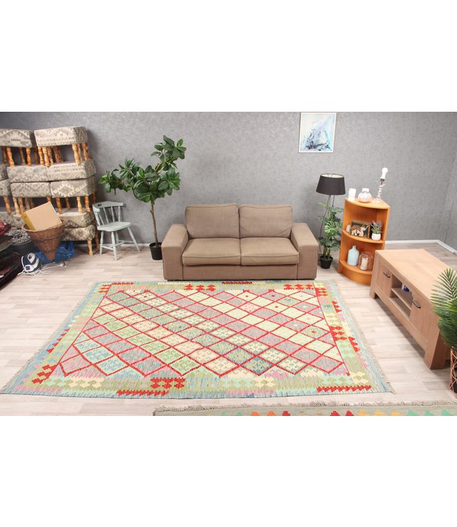 290x201 cm Handmade Afghan Traditioneel Kilim Area Rug Wool Carpet