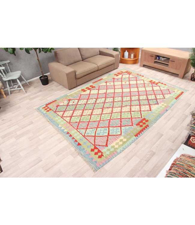 290x201 cm Handmade Afghan Traditioneel Kilim Area Rug Wool Carpet