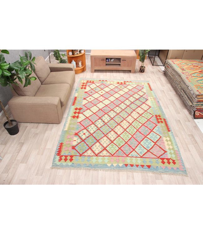 290x201 cm Handmade Afghan Traditioneel Kilim Area Rug Wool Carpet