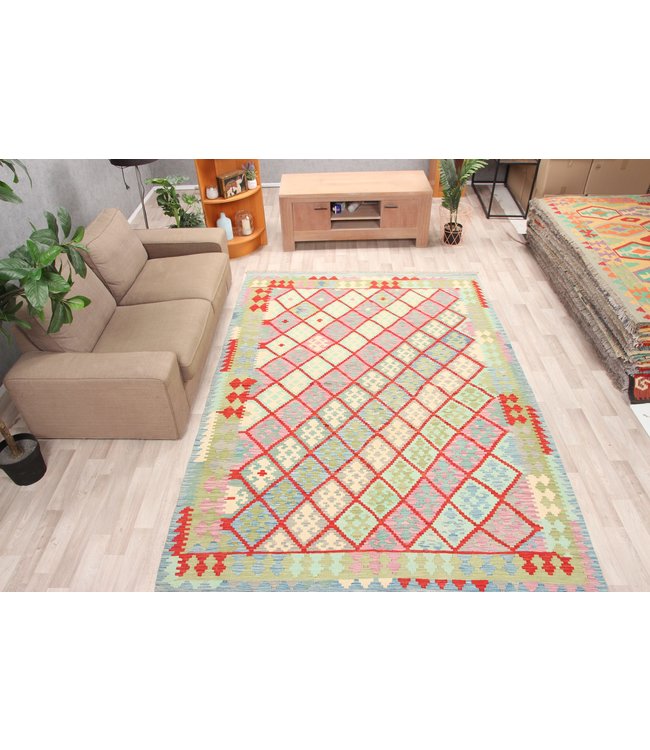 290x201 cm Handmade Afghan Traditioneel Kilim Area Rug Wool Carpet