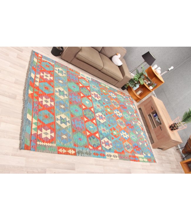 296x200 cm Handmade Afghan Traditioneel Kilim Area Rug Wool Carpet