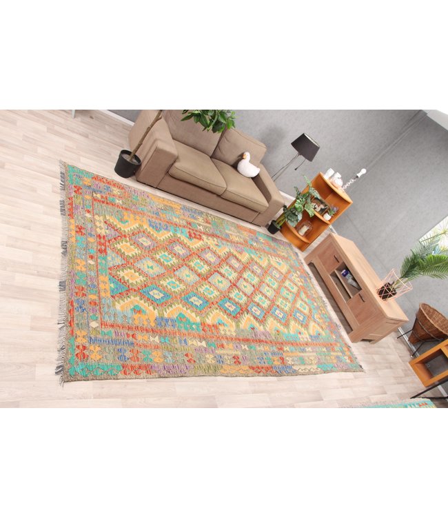 307x201 cm Handgeweven Traditioneel Kelim Tapijt Wol