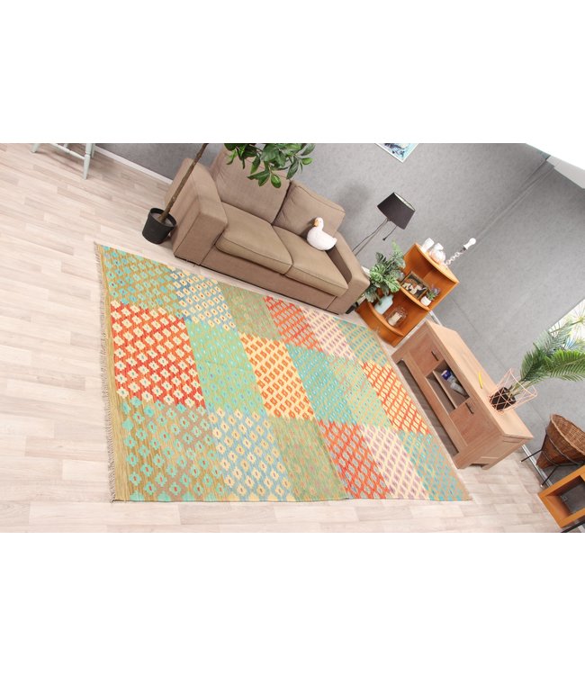 296x200 cm Handgeweven Traditioneel Kelim Tapijt Wol