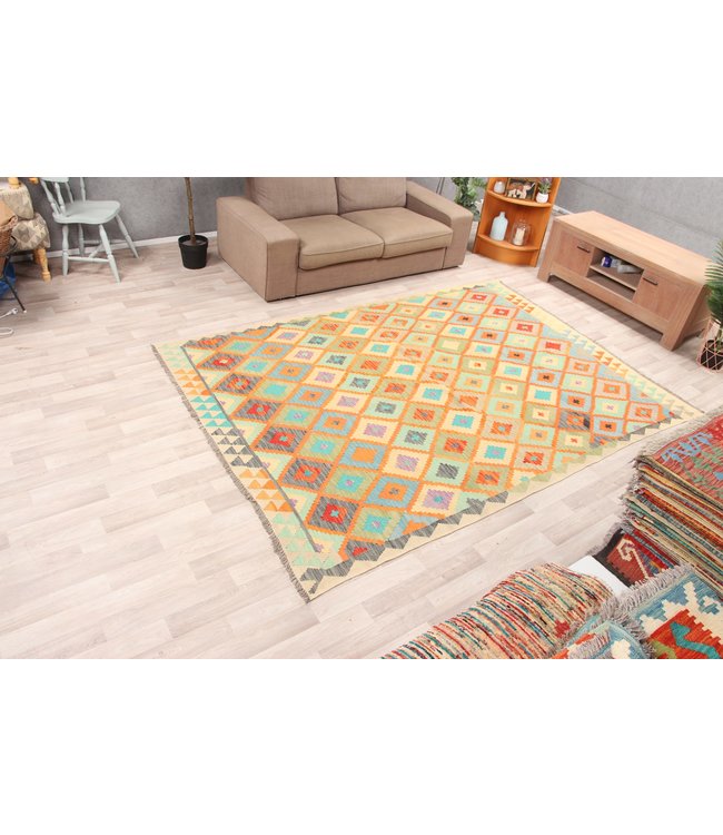 286x201 cm Handmade Afghan Traditioneel Kilim Area Rug Wool Carpet