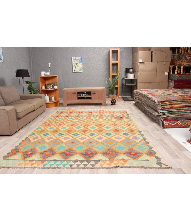 286x201 cm Handmade Afghan Traditioneel Kilim Area Rug Wool Carpet