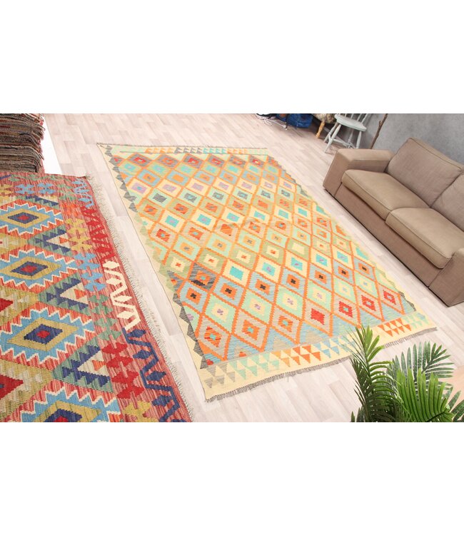 286x201 cm Handmade Afghan Traditioneel Kilim Area Rug Wool Carpet