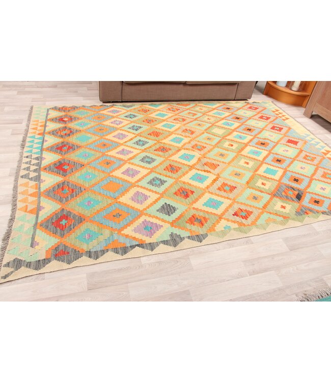 286x201 cm Handmade Afghan Traditioneel Kilim Area Rug Wool Carpet