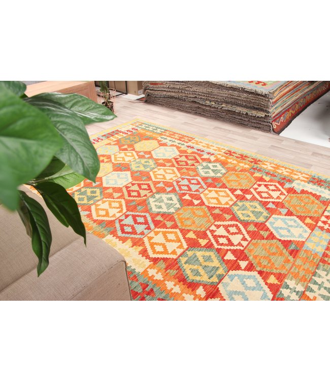 293x209cm Handmade Afghan Traditioneel Kilim Area Rug Wool Carpet