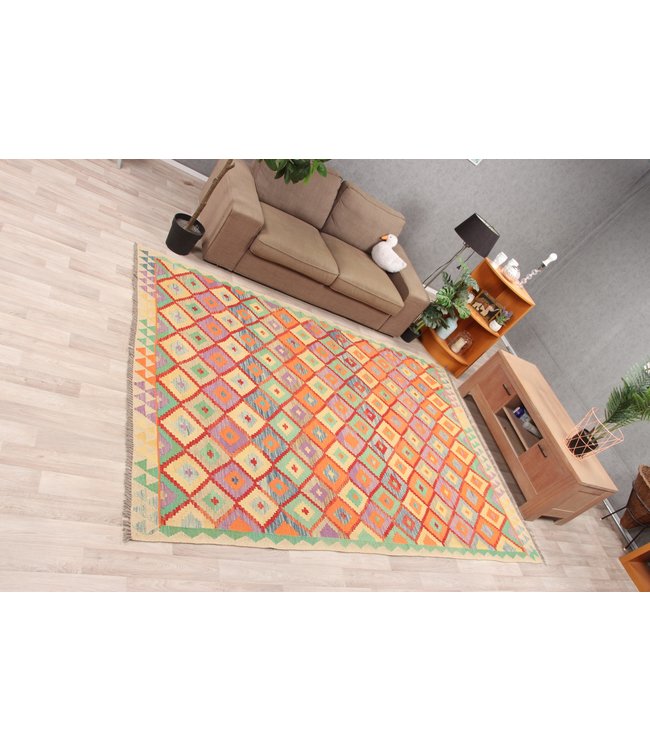 283x198cm Handmade Afghan Traditioneel Kilim Area Rug Wool Carpet