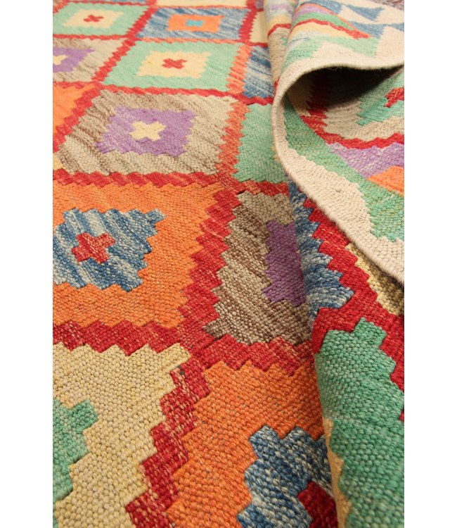 283x198cm Handmade Afghan Traditioneel Kilim Area Rug Wool Carpet