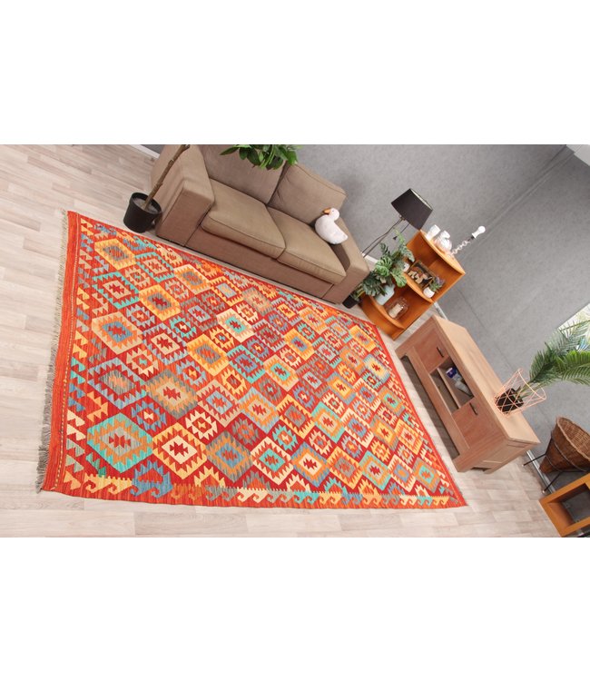 292x198cm Handmade Afghan Traditioneel Kilim Area Rug Wool Carpet