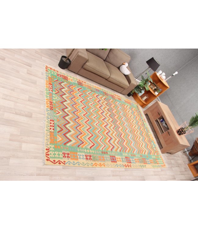 290x200cm Handmade Afghan Traditioneel Kilim Area Rug Wool Carpet