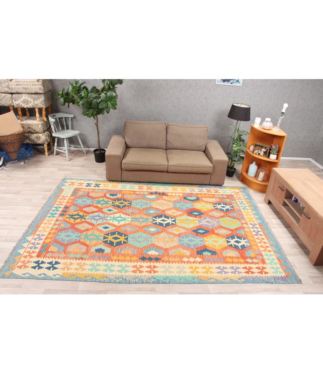 291x201cm Handmade Afghan Traditioneel Kilim Area Rug Wool Carpet