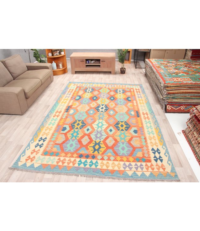 291x201cm Handmade Afghan Traditioneel Kilim Area Rug Wool Carpet