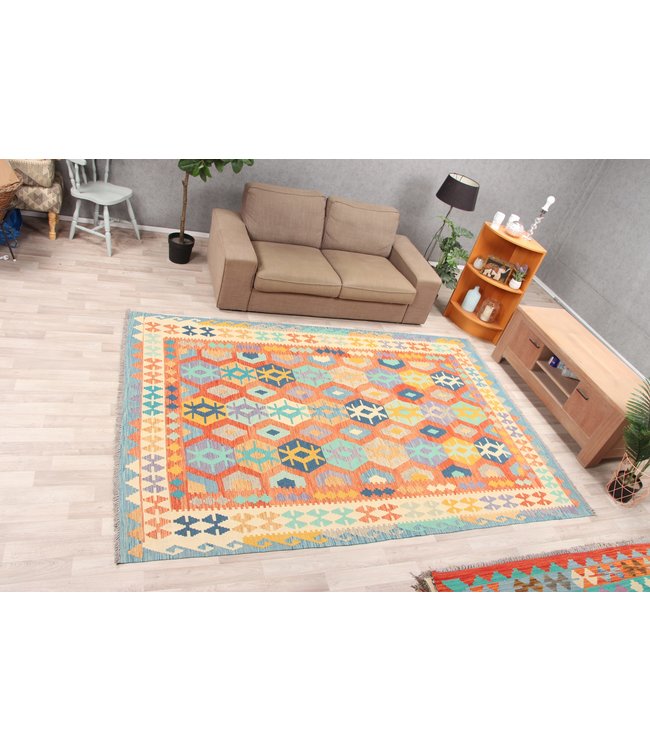 291x201cm Handmade Afghan Traditioneel Kilim Area Rug Wool Carpet