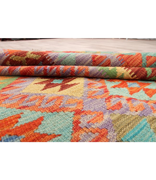 302x204 cm Handgeweven Traditioneel Kelim Tapijt Wol